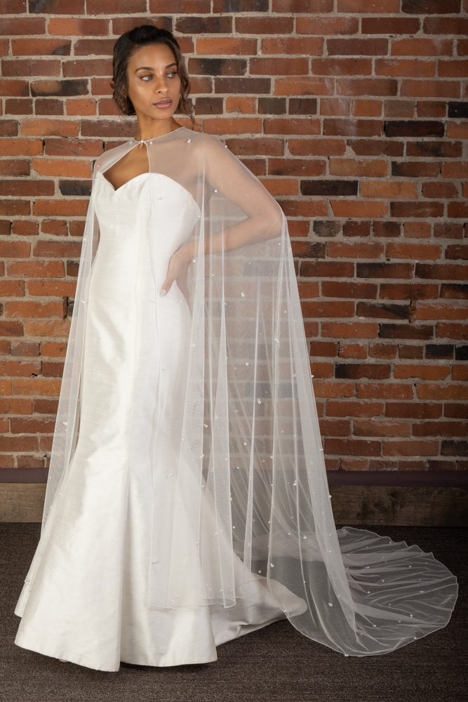 long pearl cape - bridal accessories - cicada bridal in seattle